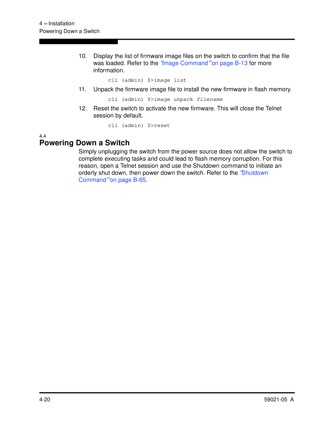 Q-Logic 59021-05 manual Powering Down a Switch 