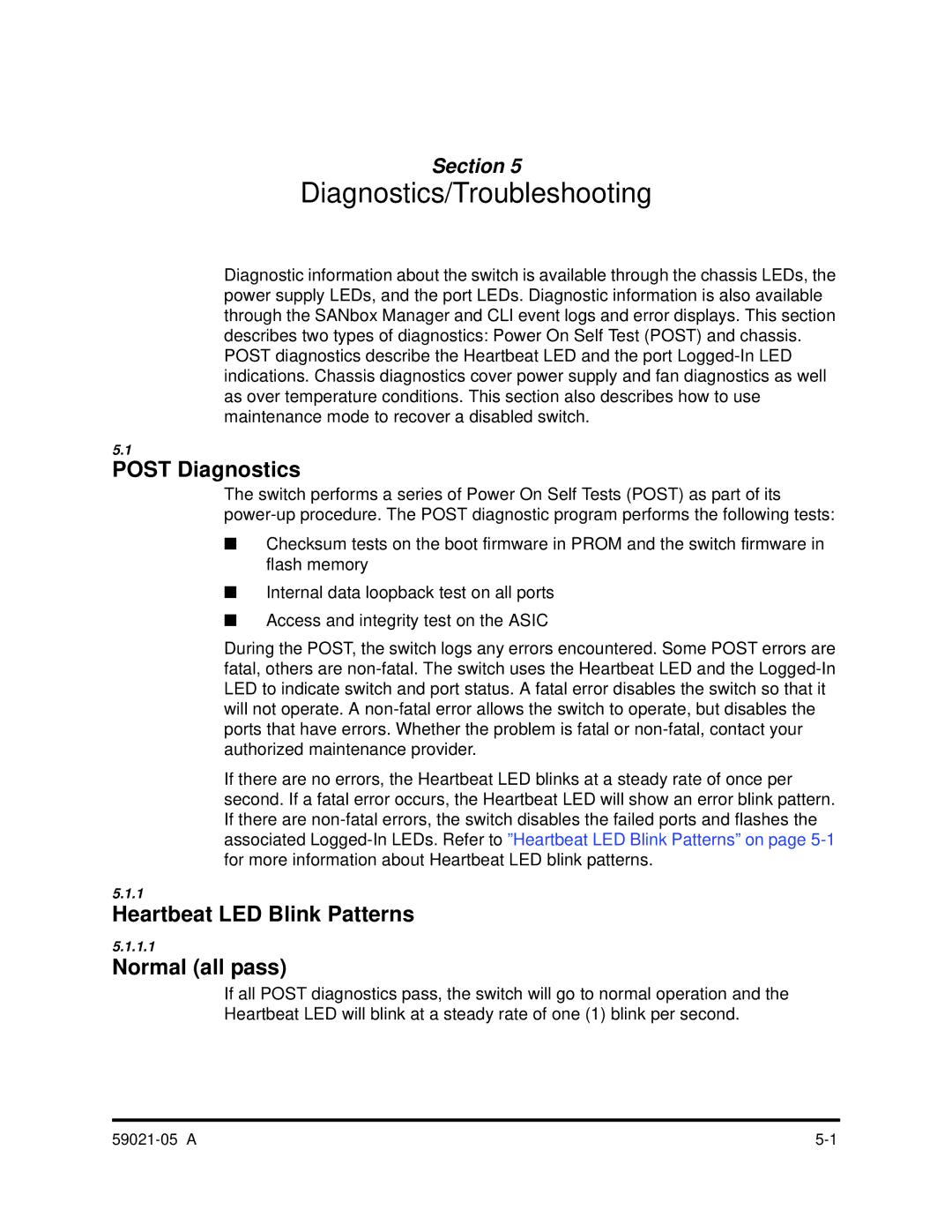 Q-Logic 59021-05 manual Post Diagnostics, Heartbeat LED Blink Patterns, Normal all pass 