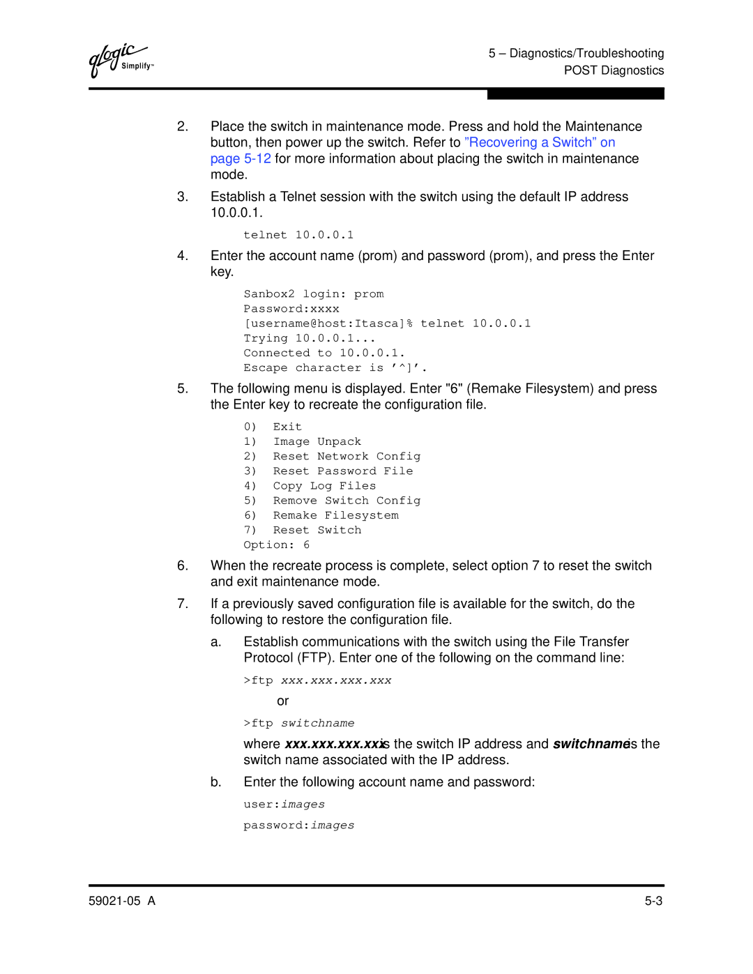 Q-Logic 59021-05 manual Diagnostics/Troubleshooting 