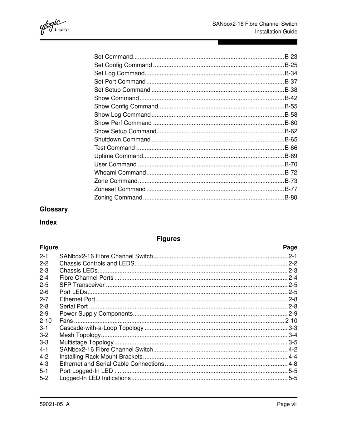 Q-Logic 59021-05 manual Glossary Index, Figures 