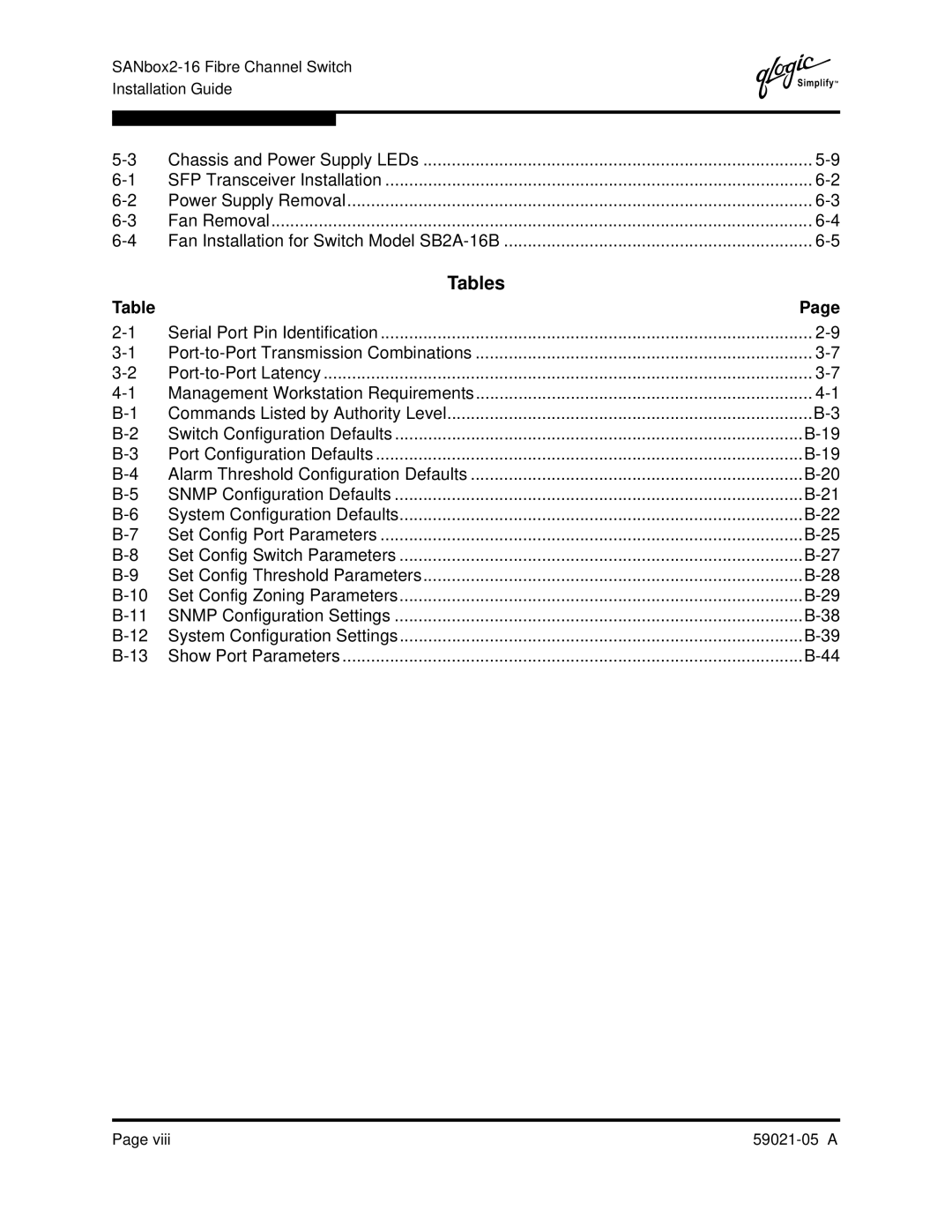 Q-Logic 59021-05 manual Tables 