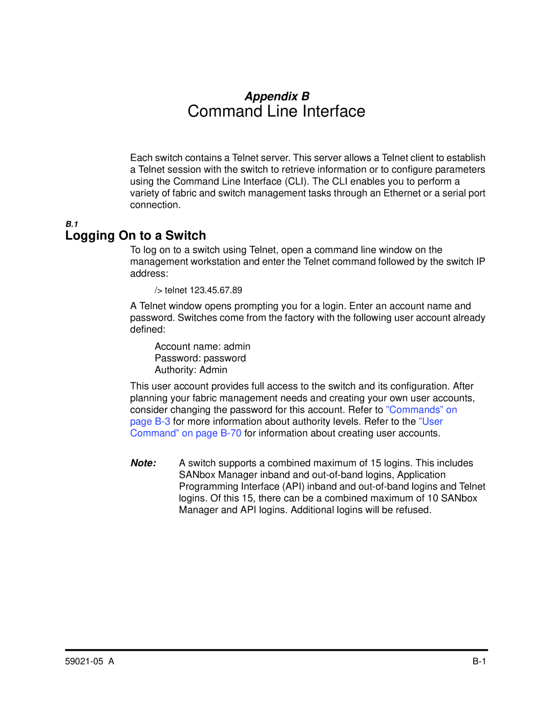 Q-Logic 59021-05 manual Command Line Interface, Logging On to a Switch 