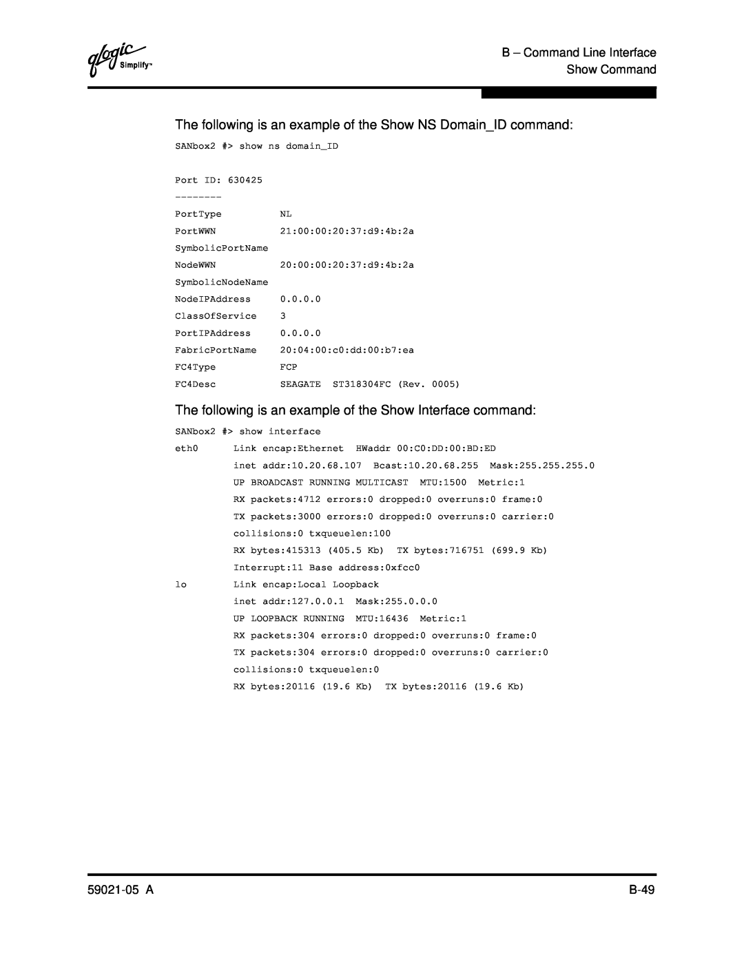 Q-Logic 59021-05 manual The following is an example of the Show NS DomainID command 
