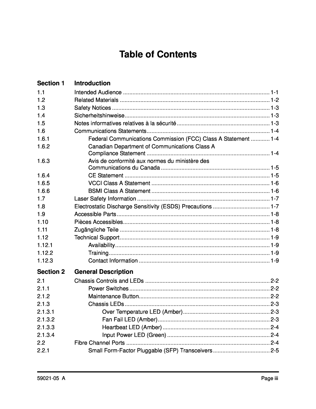 Q-Logic 59021-05 manual Section, Introduction, General Description, Table of Contents 