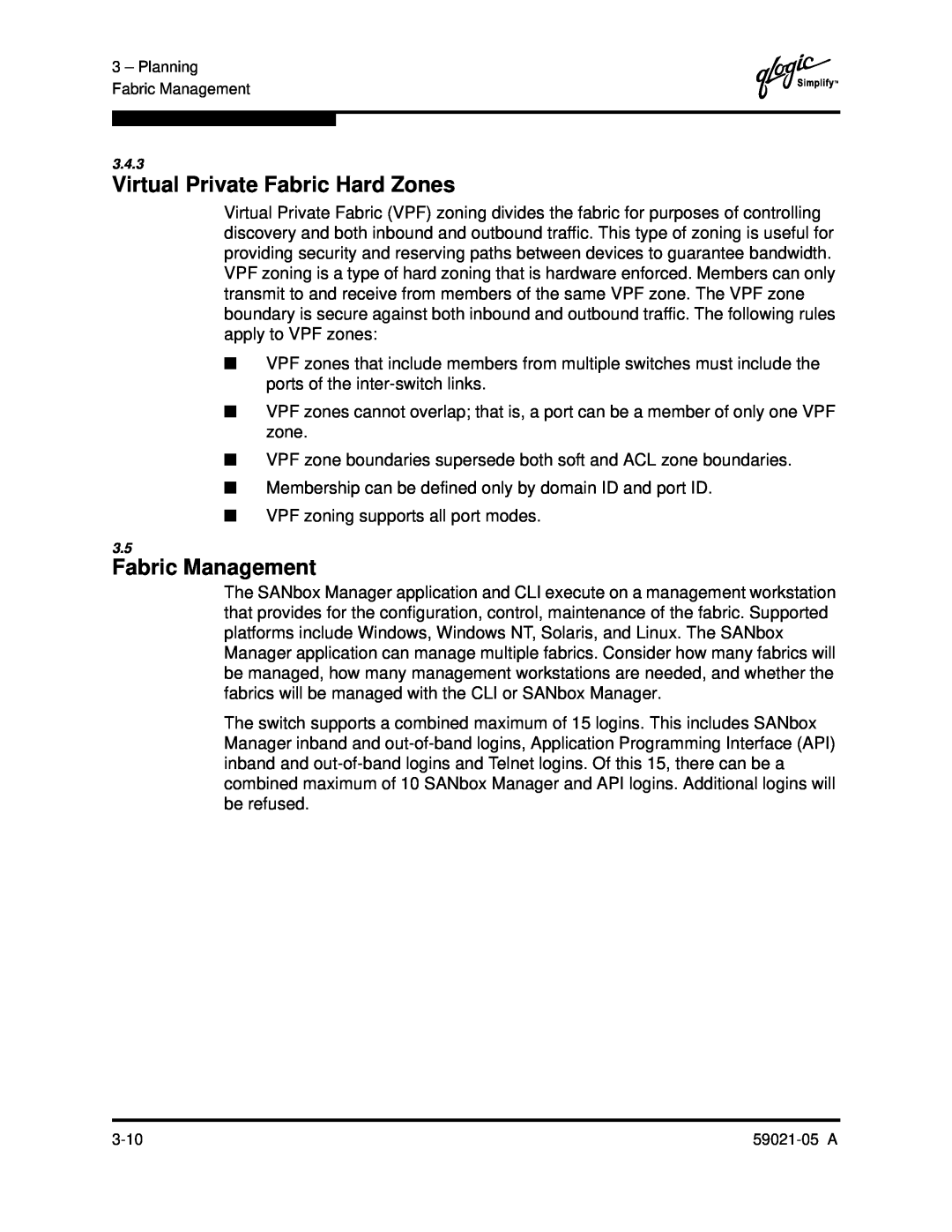 Q-Logic 59021-05 manual Virtual Private Fabric Hard Zones, Fabric Management 