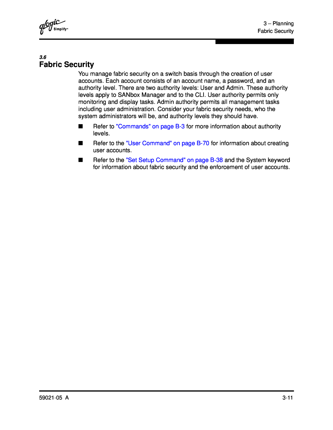 Q-Logic 59021-05 manual Fabric Security 