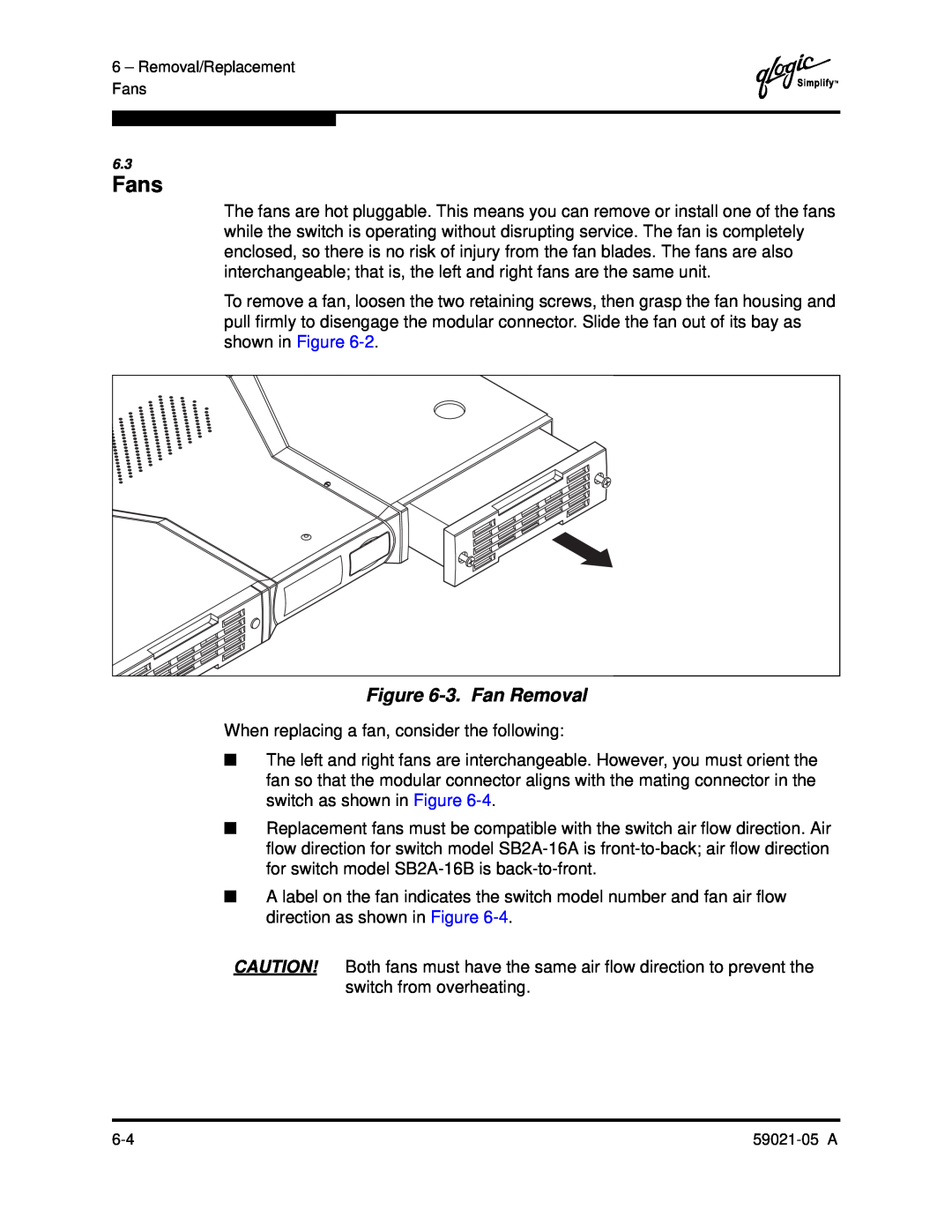 Q-Logic 59021-05 manual 3. Fan Removal, Fans 