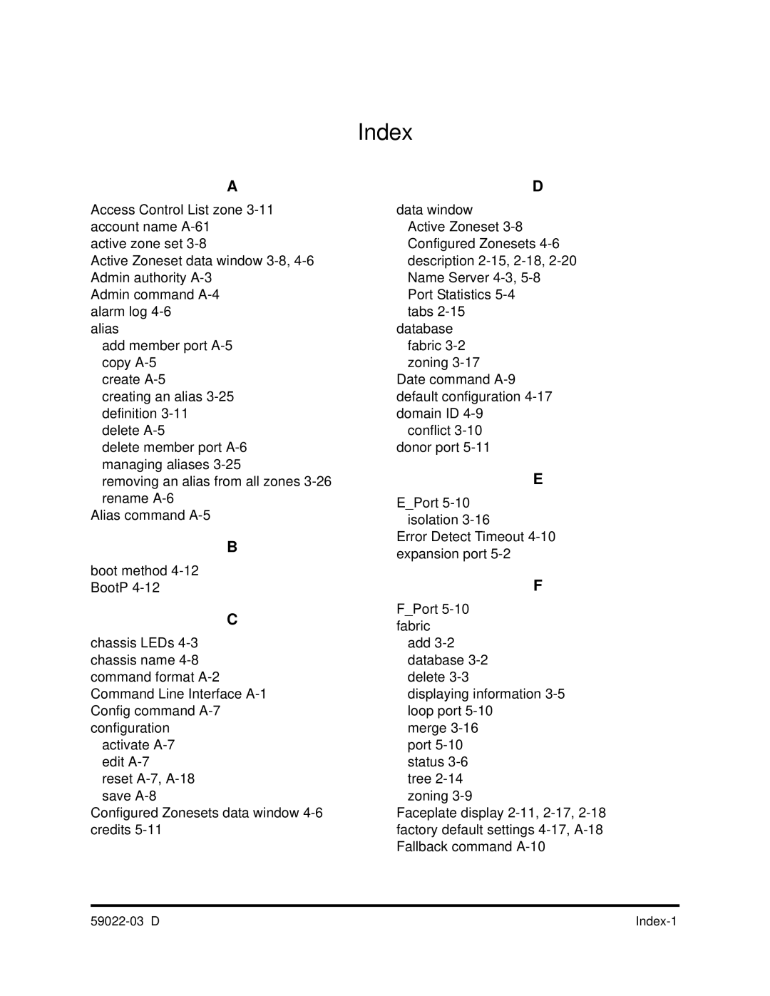 Q-Logic 59022-03 D manual Index 