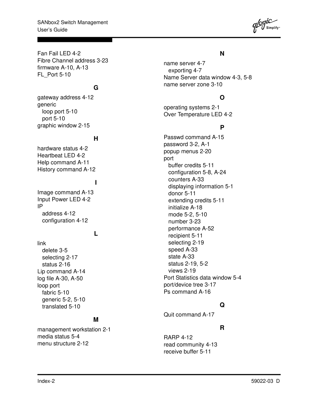 Q-Logic manual Index-2 59022-03 D 