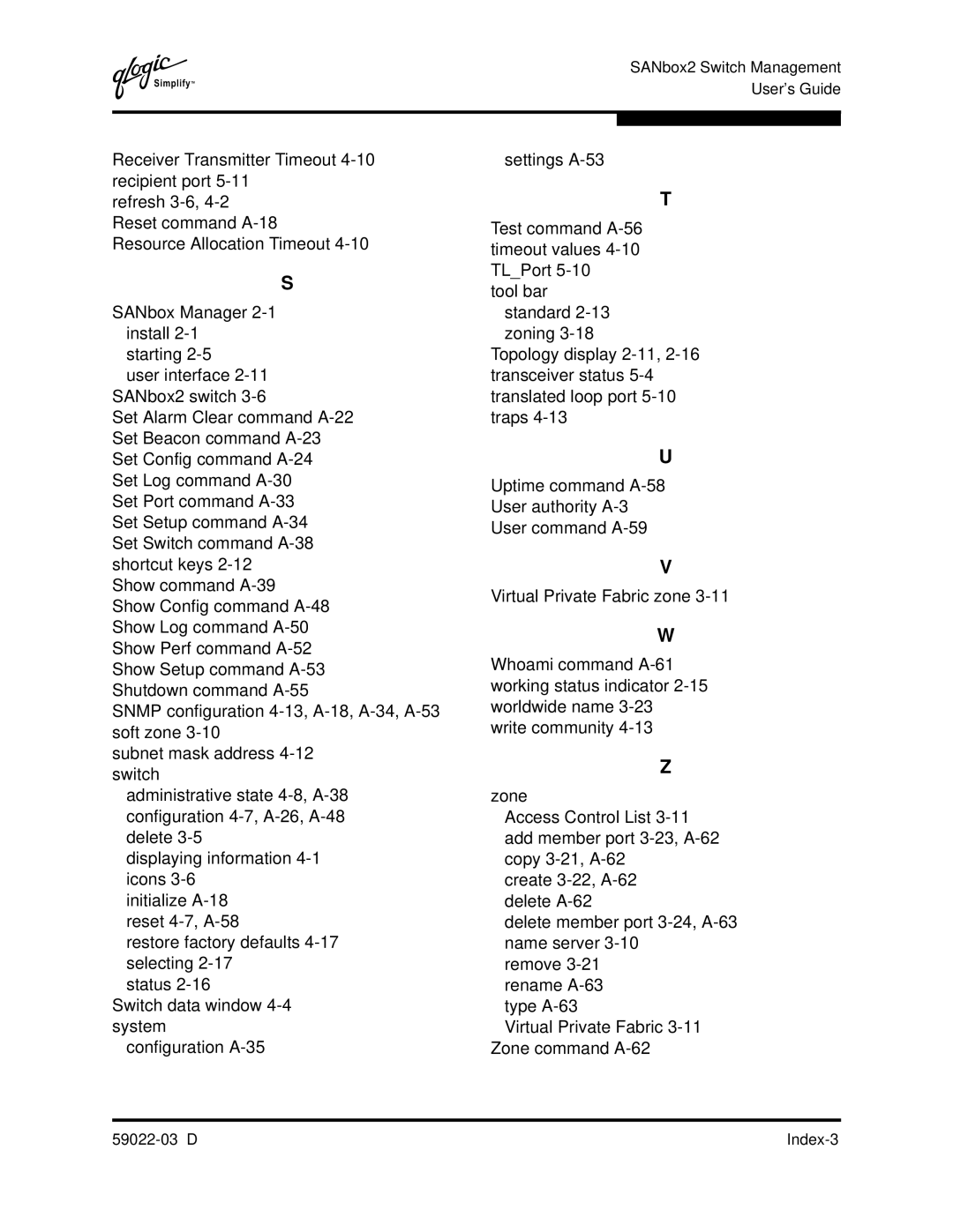 Q-Logic 59022-03 D manual D Index-3 