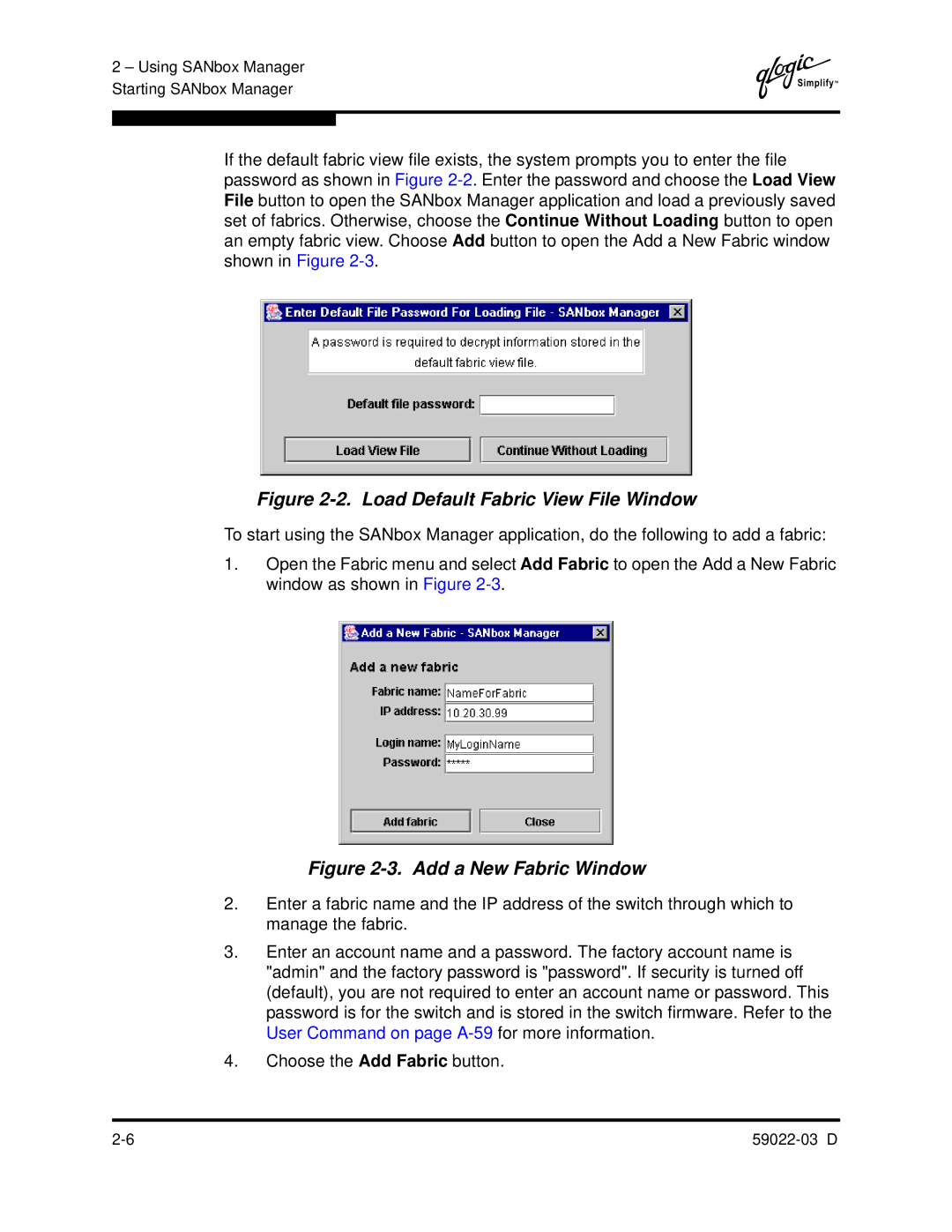 Q-Logic 59022-03 D manual Load Default Fabric View File Window 