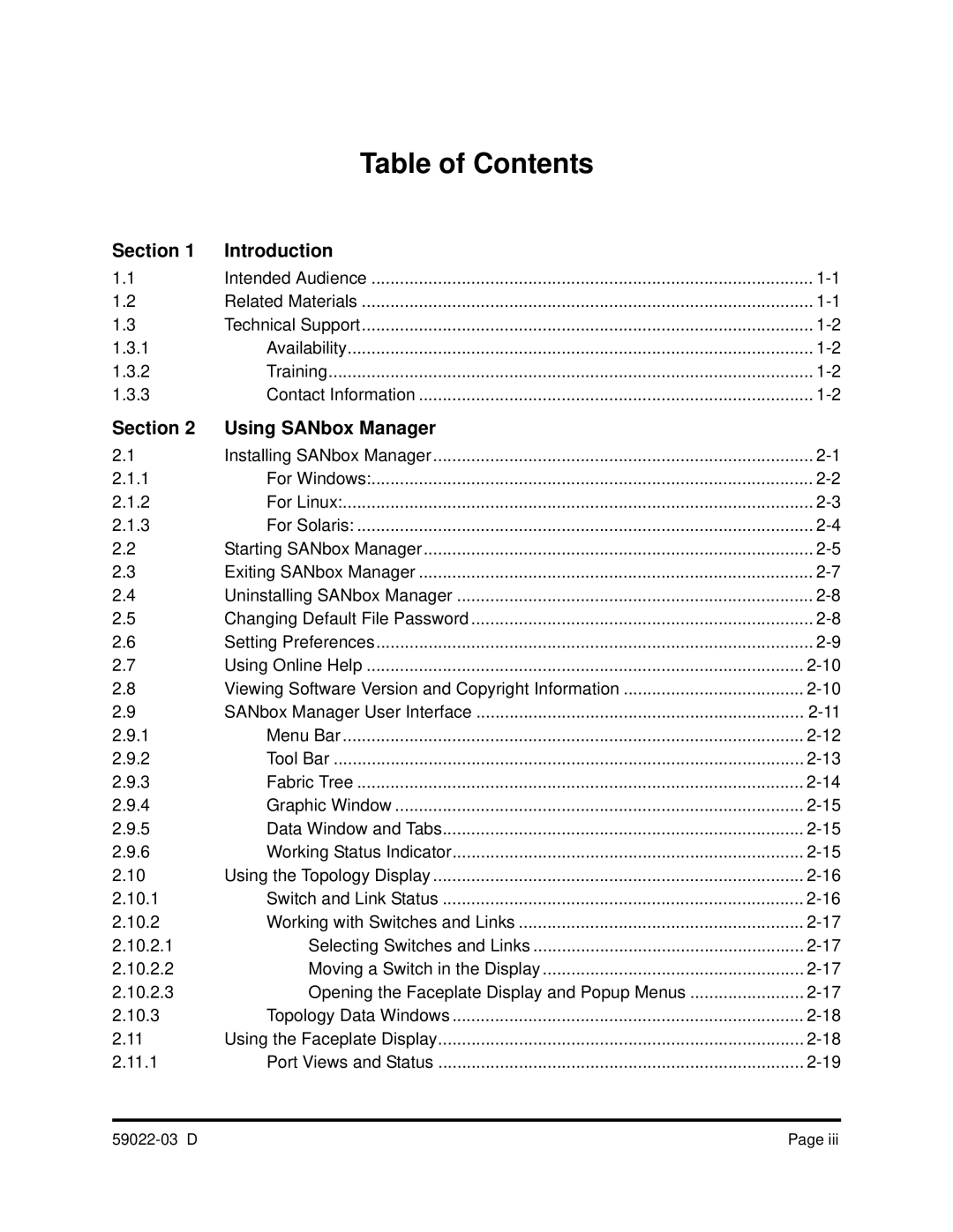 Q-Logic 59022-03 D manual Table of Contents 