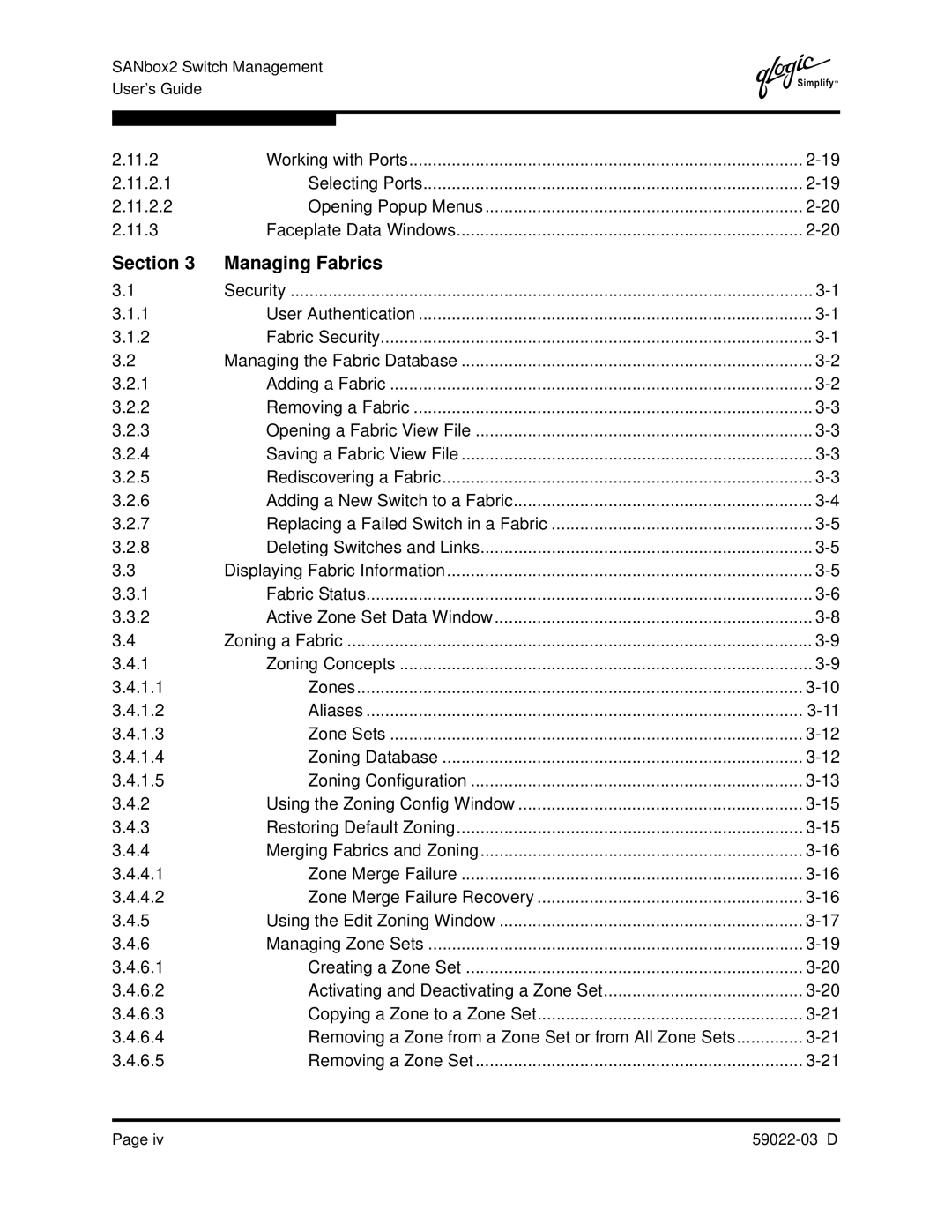 Q-Logic 59022-03 D manual Section Managing Fabrics, 11.2 