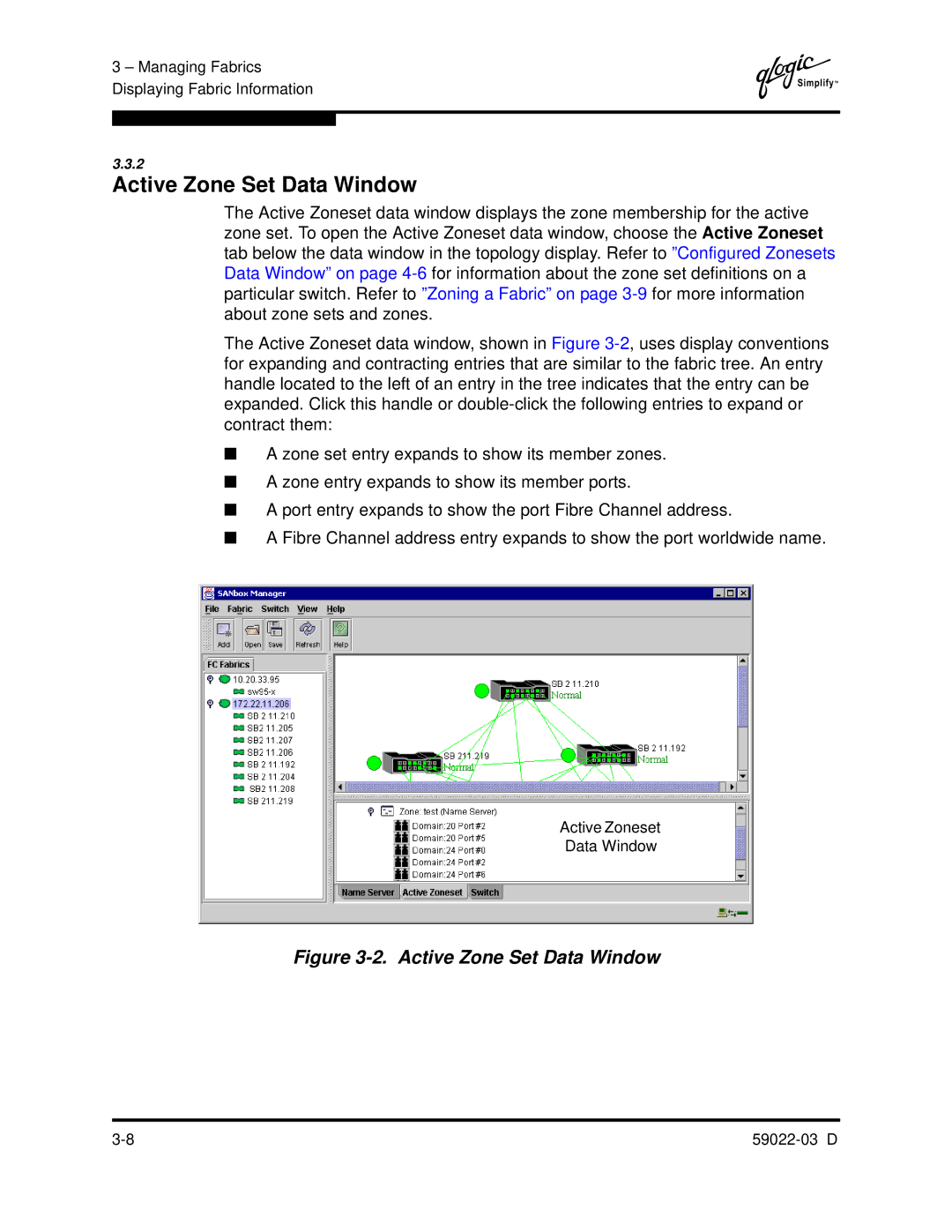 Q-Logic 59022-03 D manual Active Zone Set Data Window 