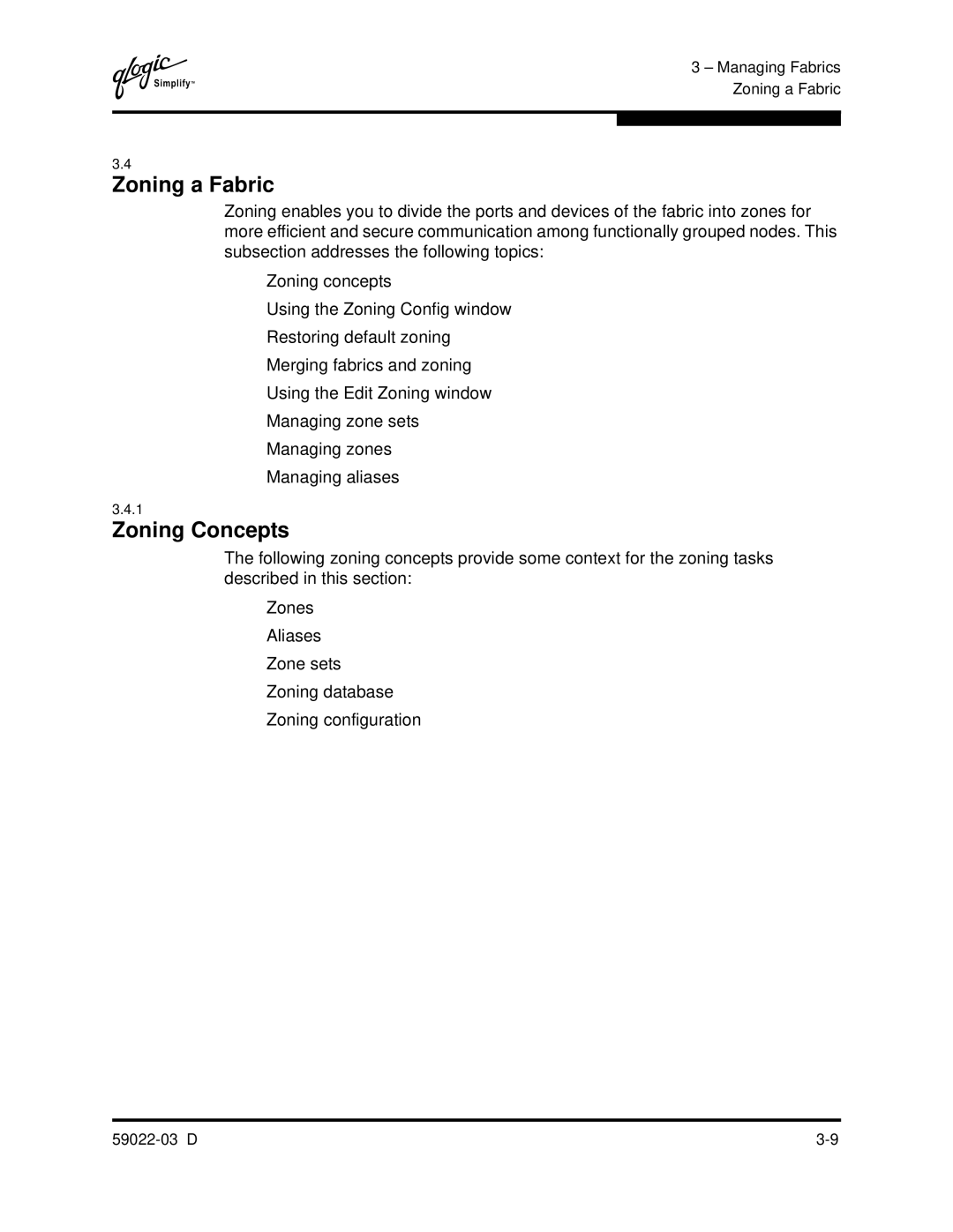 Q-Logic 59022-03 D manual Zoning a Fabric, Zoning Concepts 