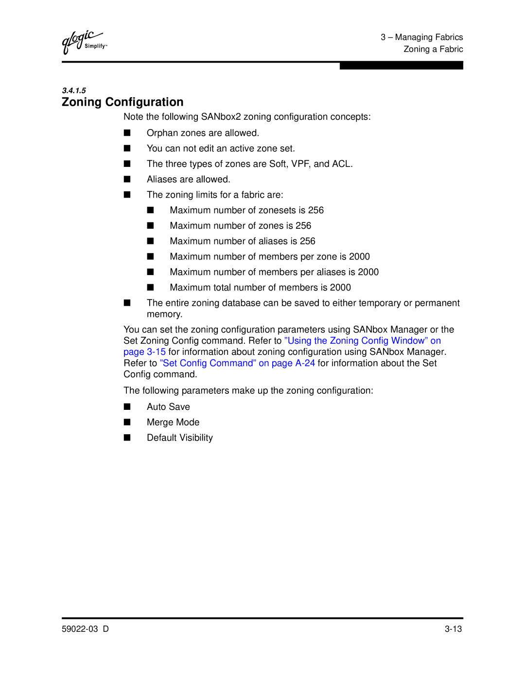 Q-Logic 59022-03 D manual Zoning Configuration 