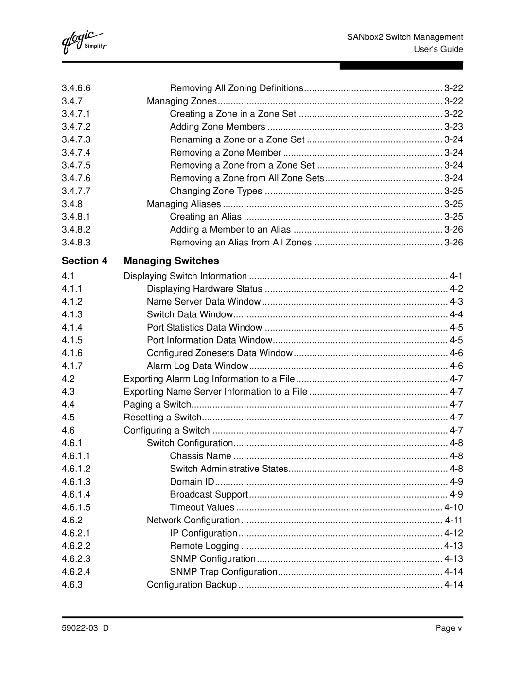 Q-Logic 59022-03 D manual Section Managing Switches 