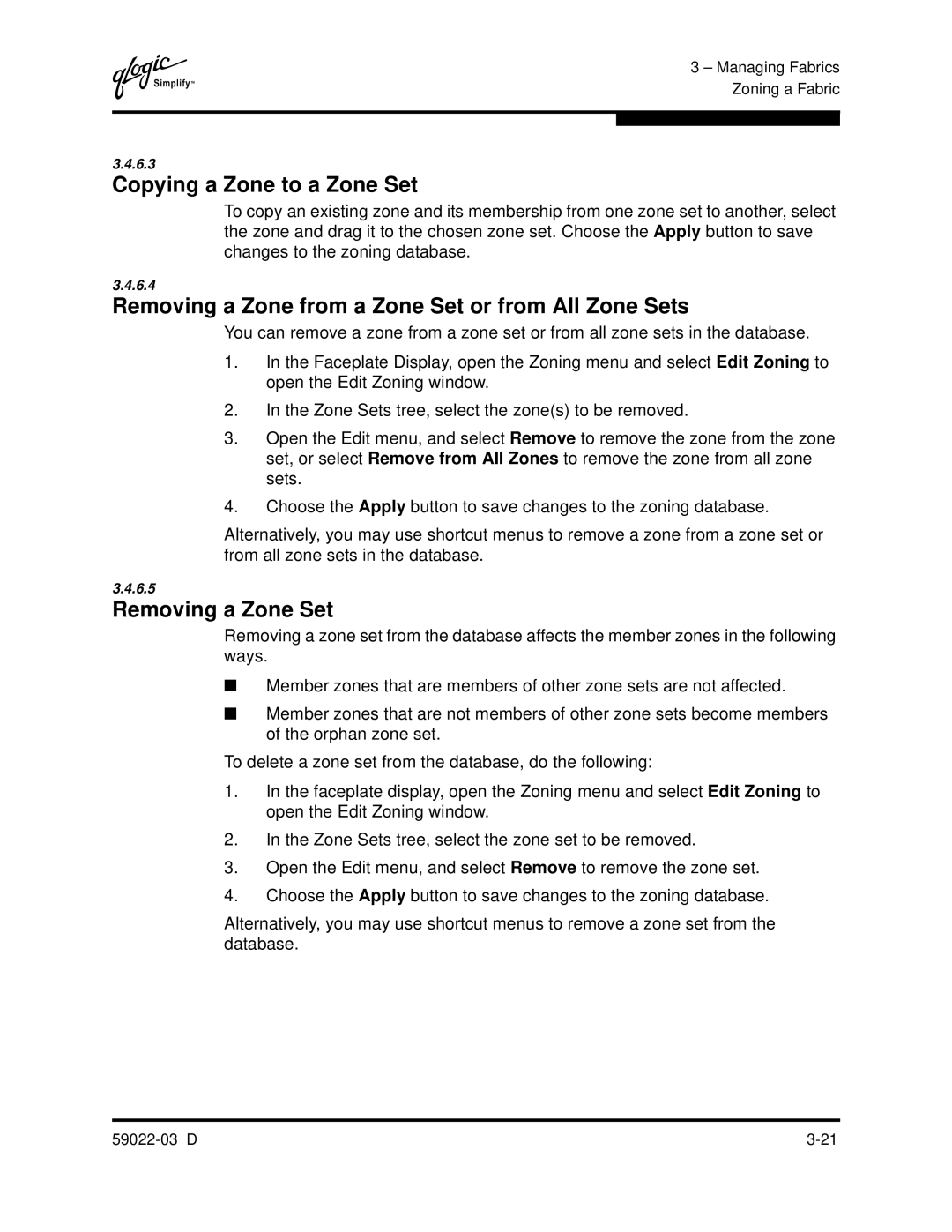 Q-Logic 59022-03 D manual Copying a Zone to a Zone Set, Removing a Zone from a Zone Set or from All Zone Sets 