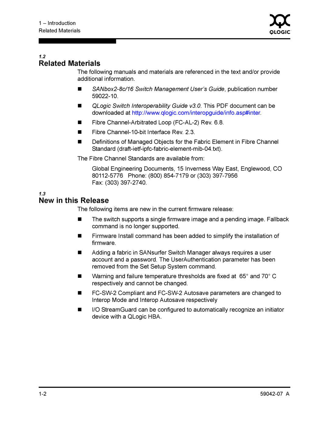 Q-Logic 59042-07 A manual Related Materials, New in this Release 