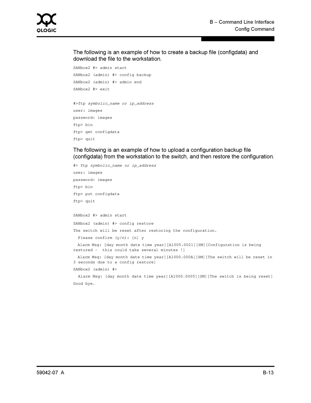 Q-Logic 59042-07 A manual Download the file to the workstation, # ftp symbolicname or ipaddress 