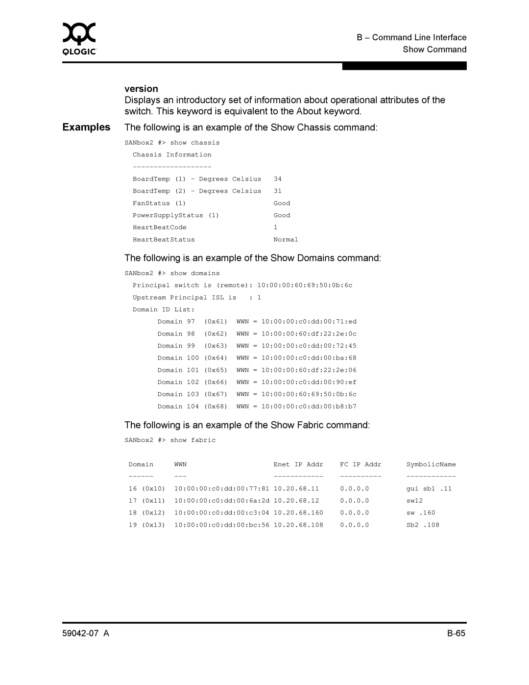 Q-Logic 59042-07 A manual Version, Following is an example of the Show Domains command 