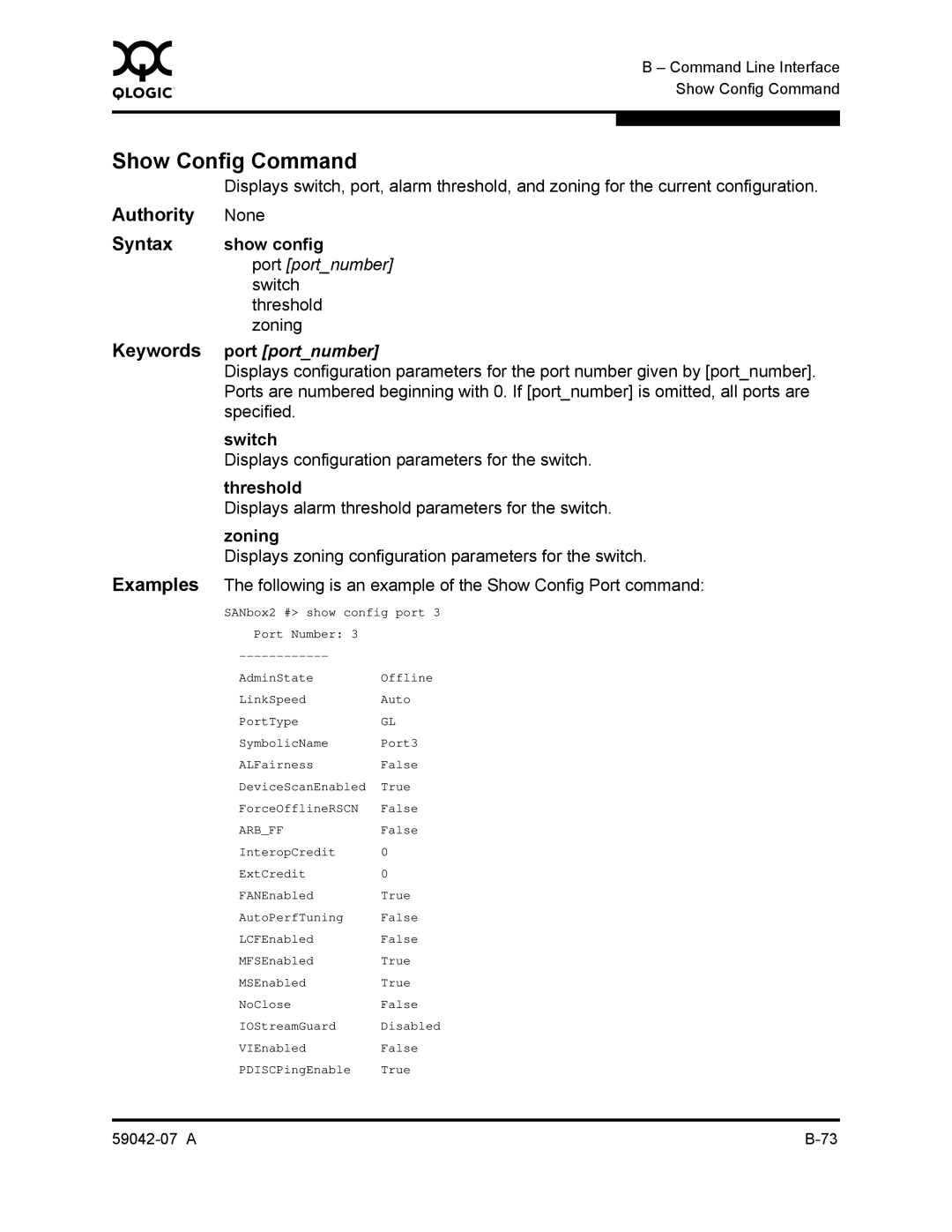 Q-Logic 59042-07 A manual Show Config Command, Show config 