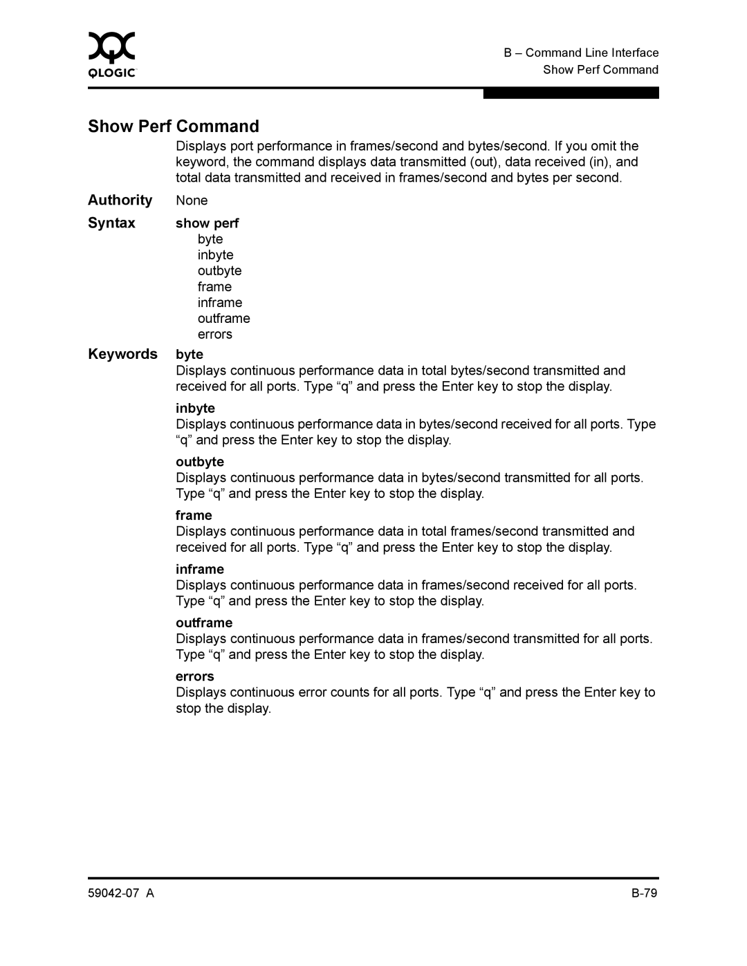 Q-Logic 59042-07 A manual Show Perf Command 