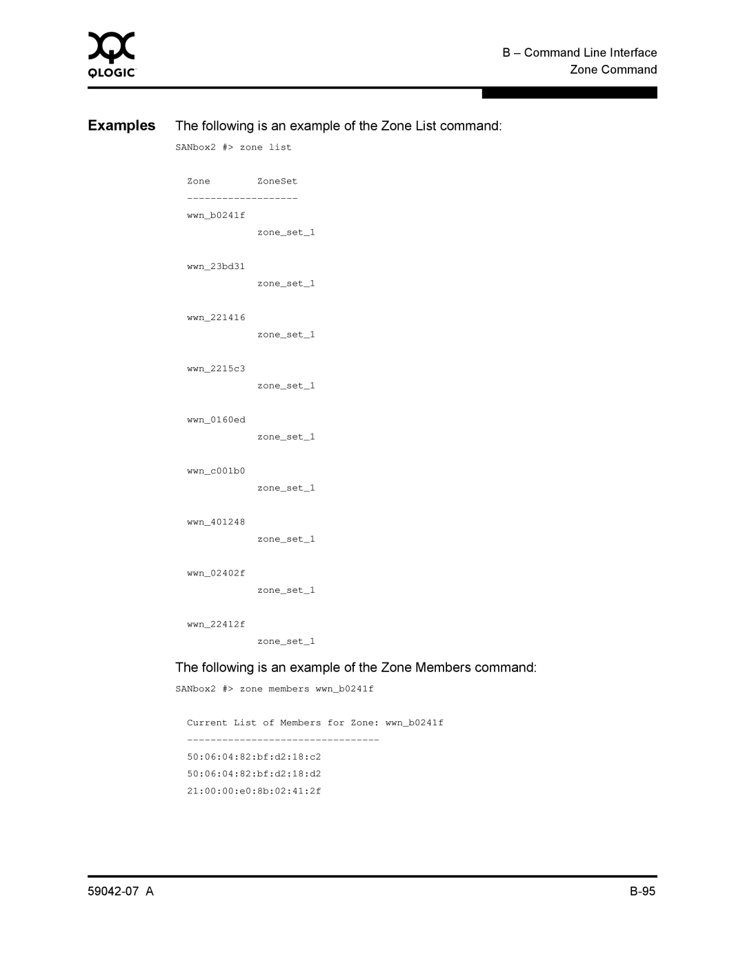 Q-Logic 59042-07 A manual Following is an example of the Zone Members command 