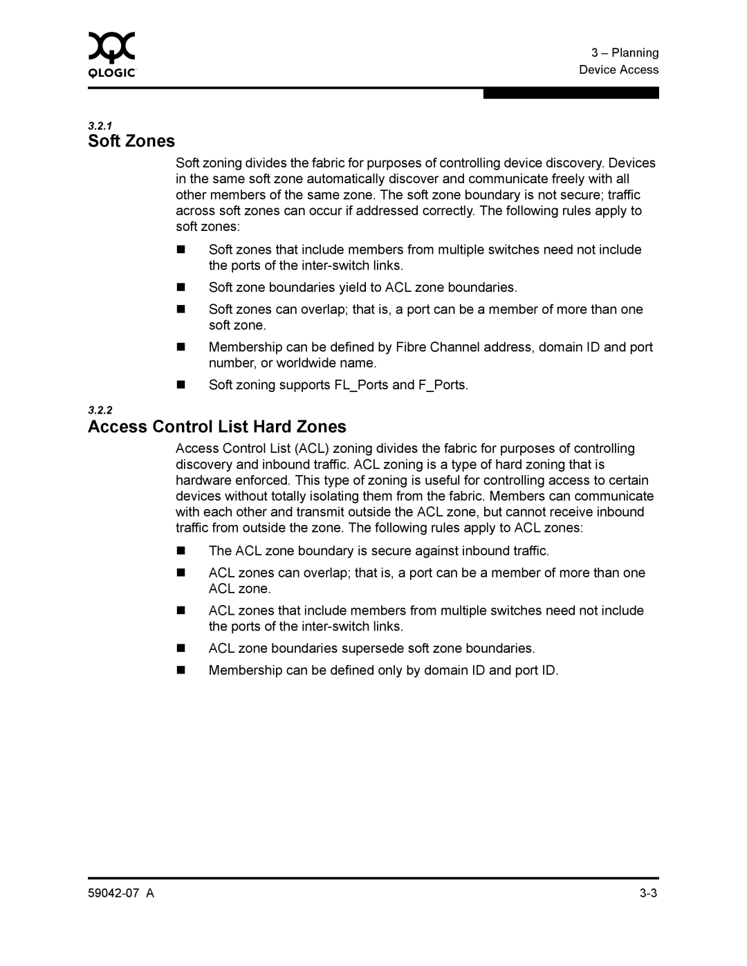 Q-Logic 59042-07 A manual Soft Zones, Access Control List Hard Zones 