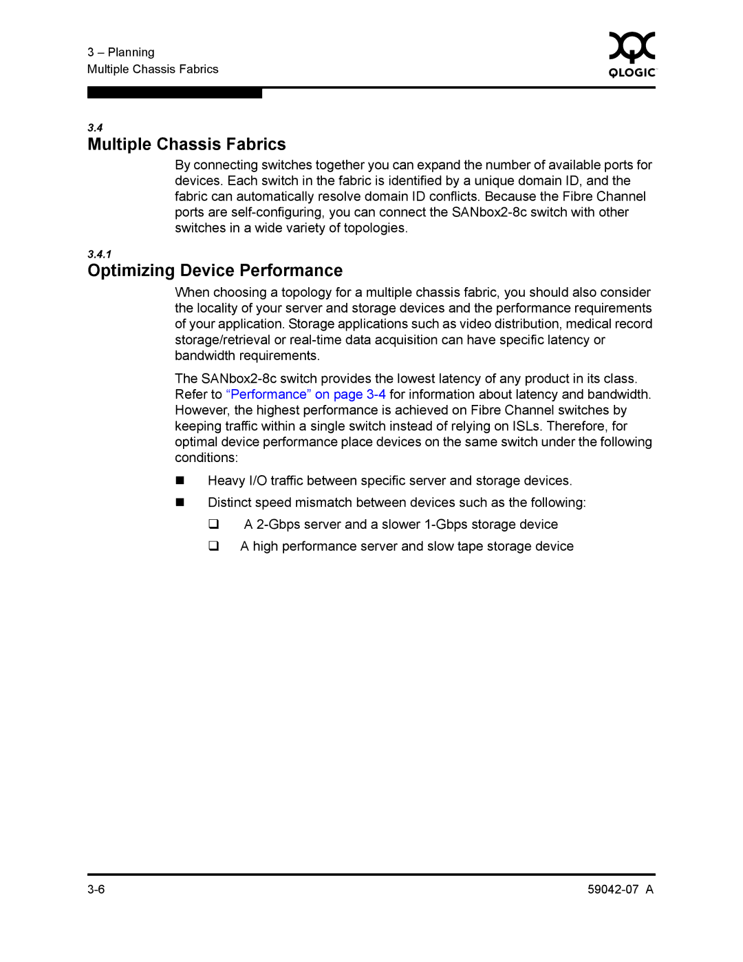 Q-Logic 59042-07 A manual Multiple Chassis Fabrics, Optimizing Device Performance 