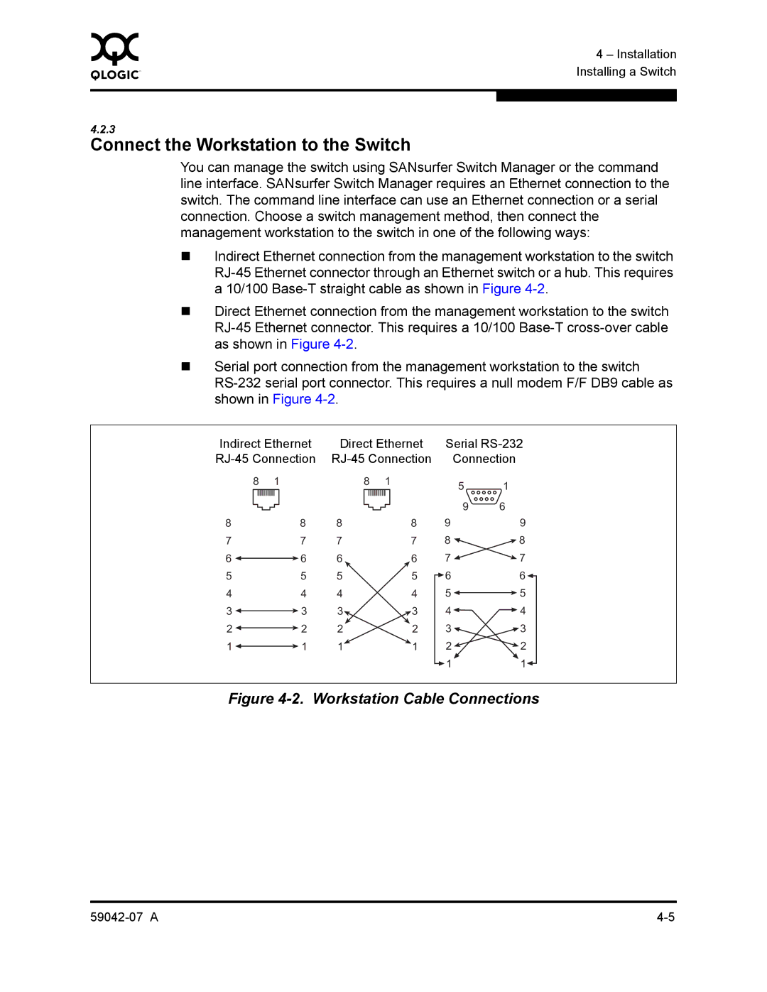 Q-Logic 59042-07 A manual Connect the Workstation to the Switch, Workstation Cable Connections 