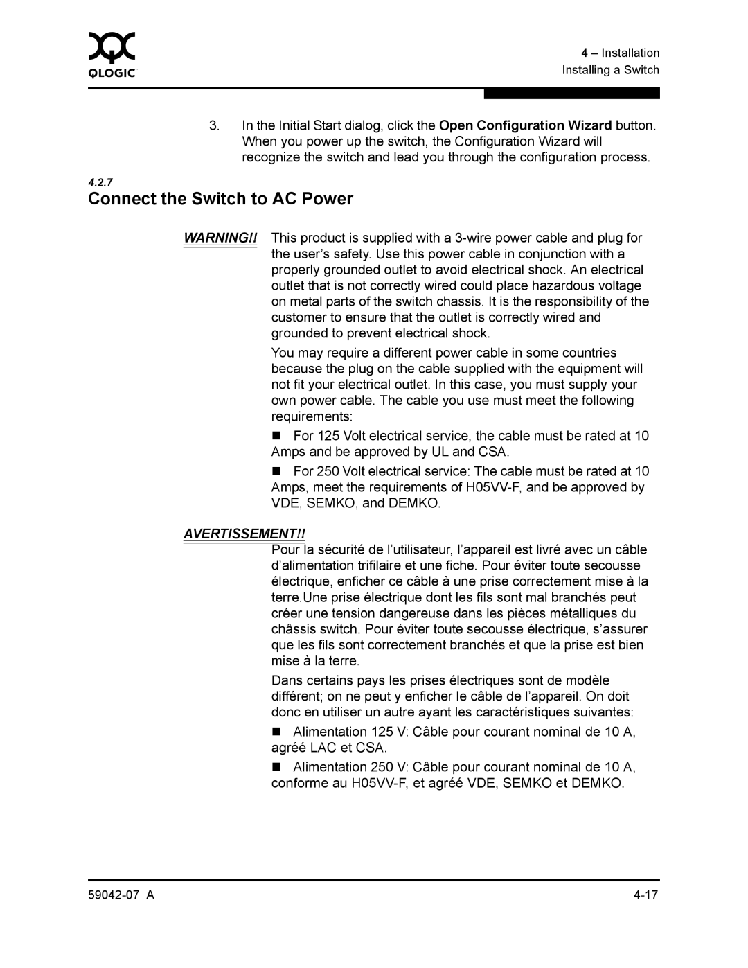 Q-Logic 59042-07 A manual Connect the Switch to AC Power 