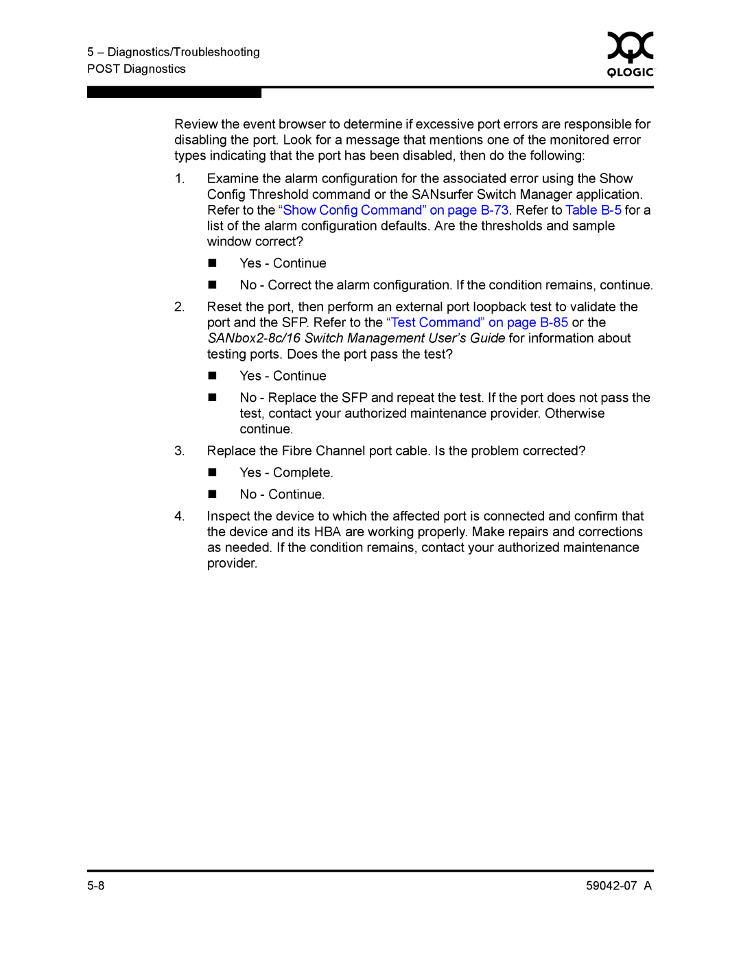 Q-Logic 59042-07 A manual Diagnostics/Troubleshooting Post Diagnostics 