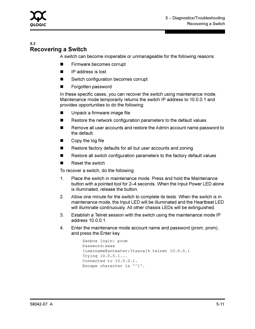 Q-Logic 59042-07 A manual Recovering a Switch 