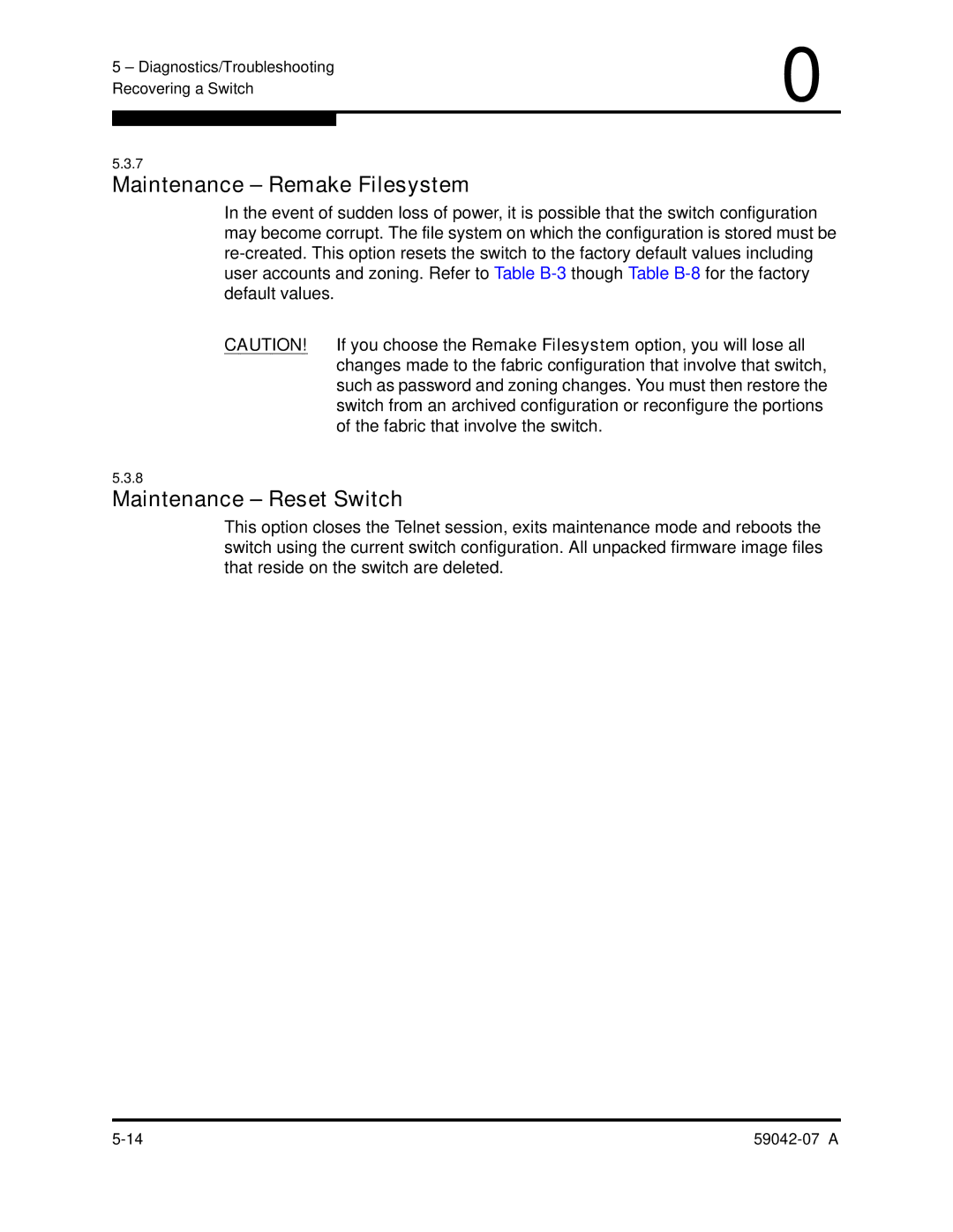 Q-Logic 59042-07 A manual Maintenance Remake Filesystem, Maintenance Reset Switch 