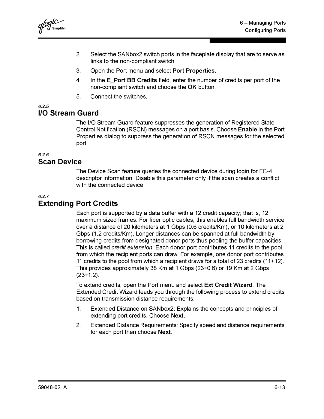 Q-Logic 59048-02 A manual Stream Guard, Scan Device, Extending Port Credits 