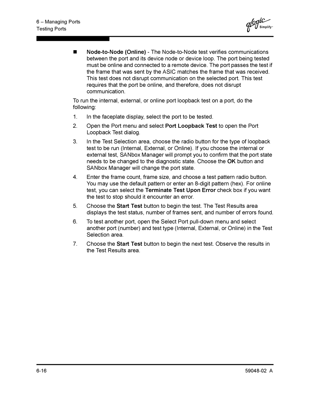 Q-Logic 59048-02 A manual Managing Ports Testing Ports 