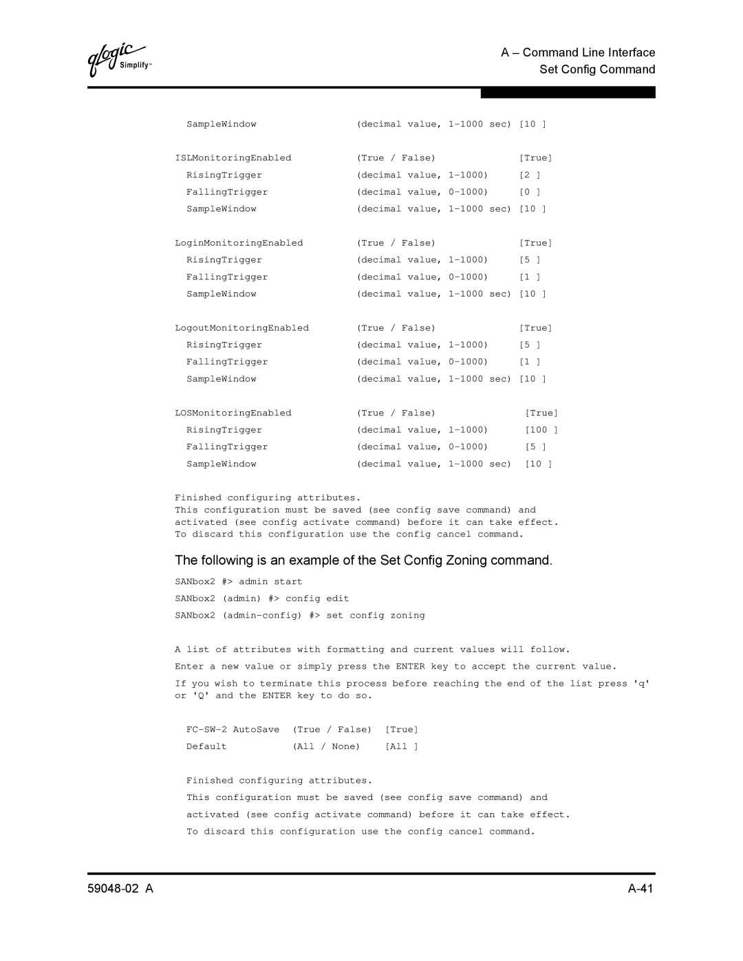 Q-Logic 59048-02 A manual Following is an example of the Set Config Zoning command 