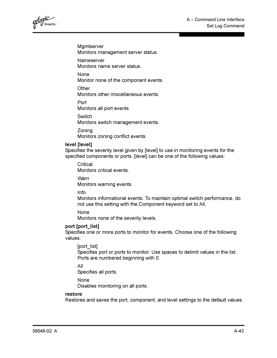 Q-Logic 59048-02 A manual Level level, Port portlist 