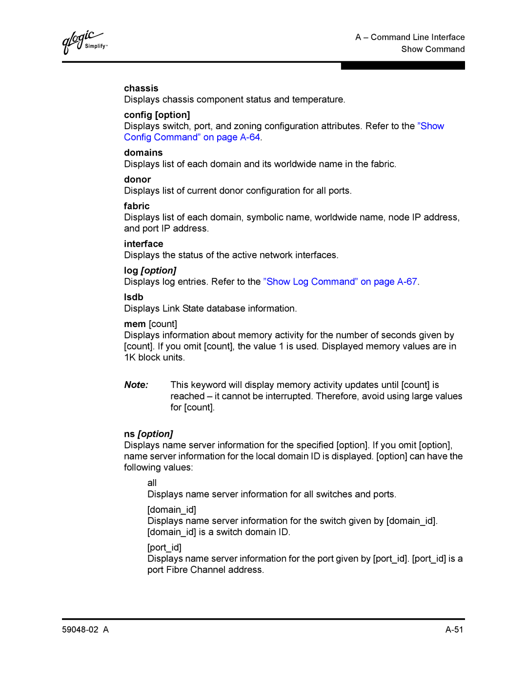 Q-Logic 59048-02 A manual Log option, Ns option 