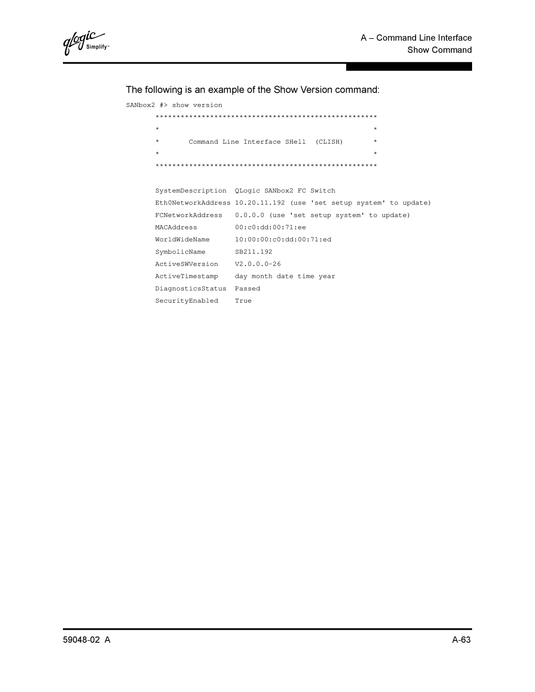 Q-Logic 59048-02 A manual Following is an example of the Show Version command 