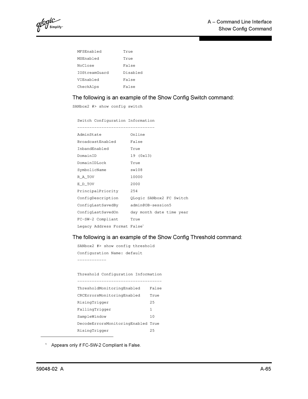 Q-Logic 59048-02 A manual Following is an example of the Show Config Switch command 