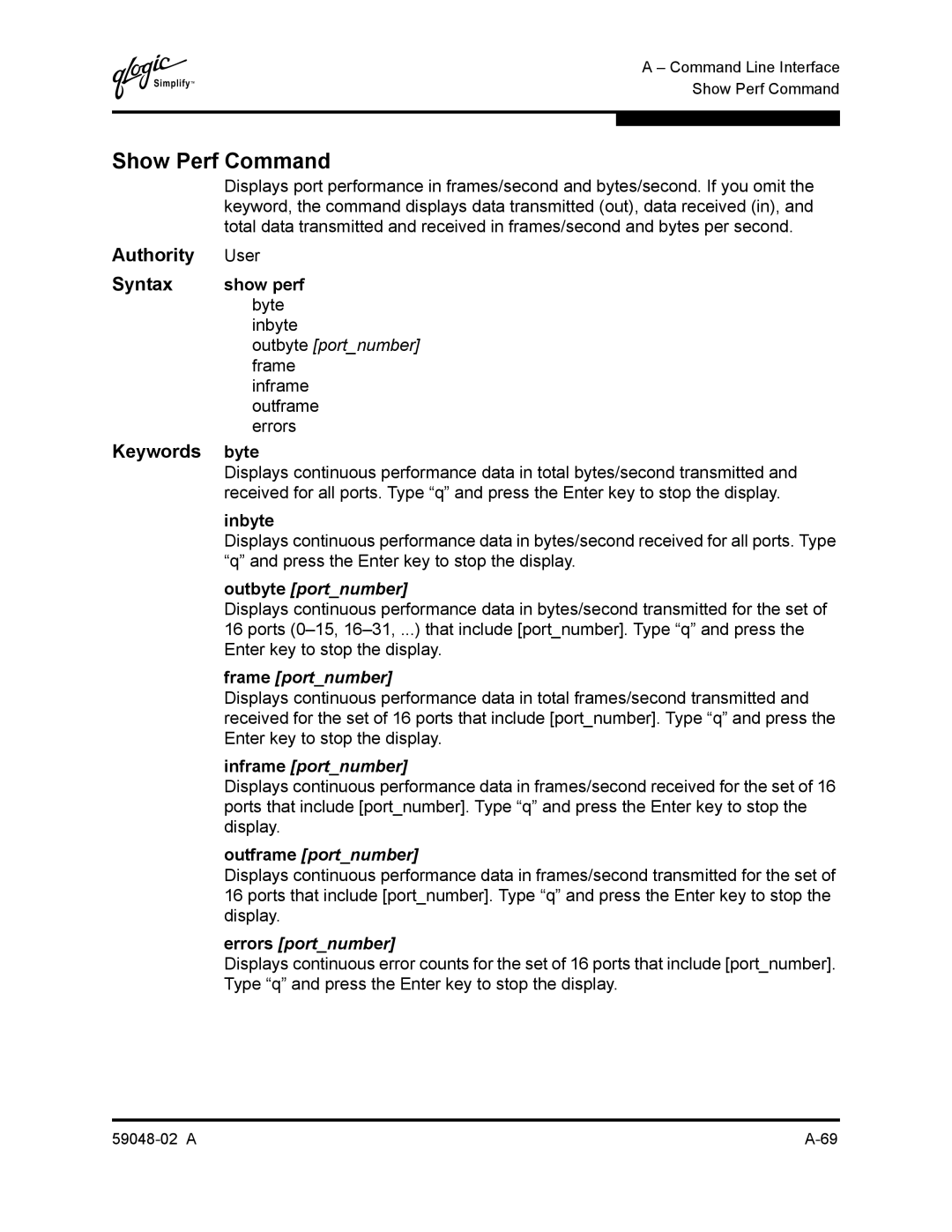 Q-Logic 59048-02 A manual Show Perf Command 