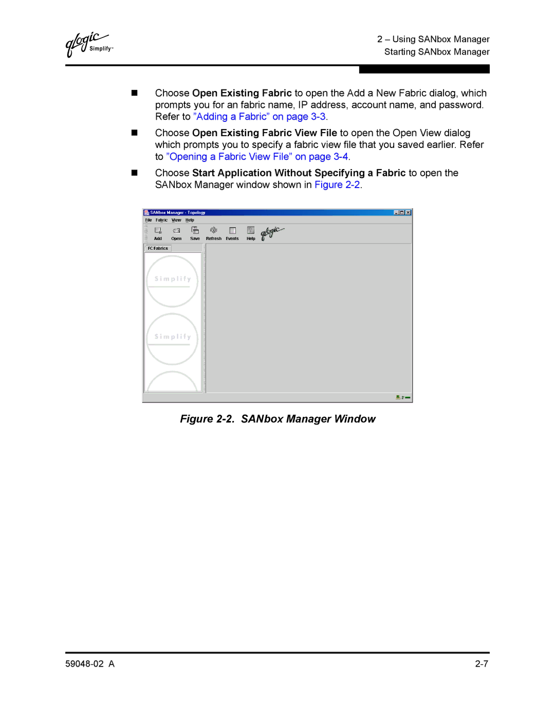 Q-Logic 59048-02 A manual SANbox Manager Window 