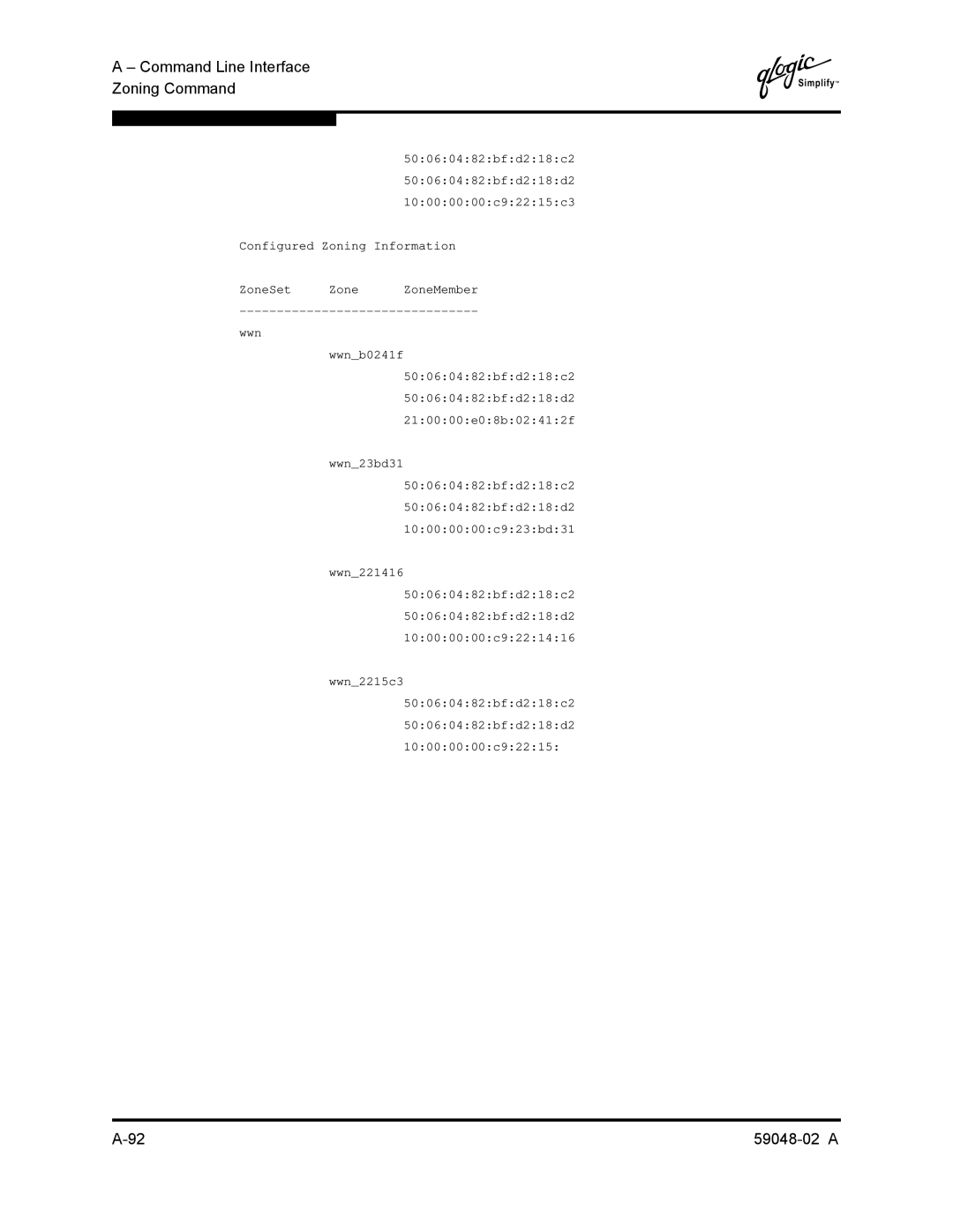 Q-Logic 59048-02 A manual Command Line Interface Zoning Command 