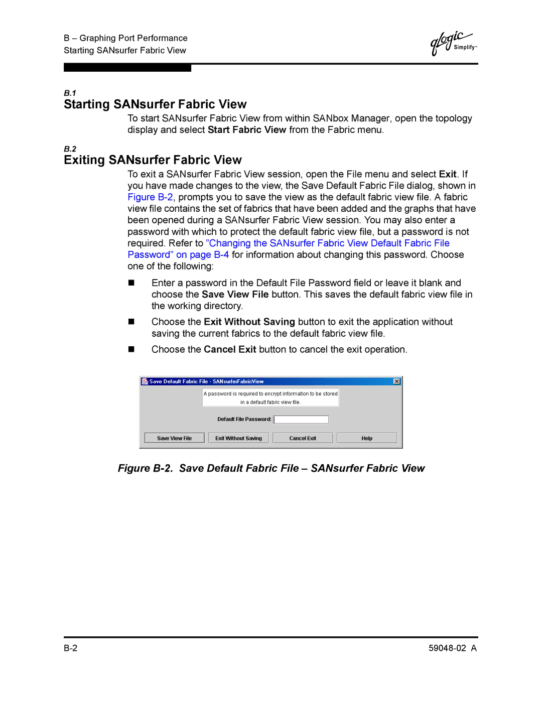 Q-Logic 59048-02 A manual Starting SANsurfer Fabric View, Exiting SANsurfer Fabric View 