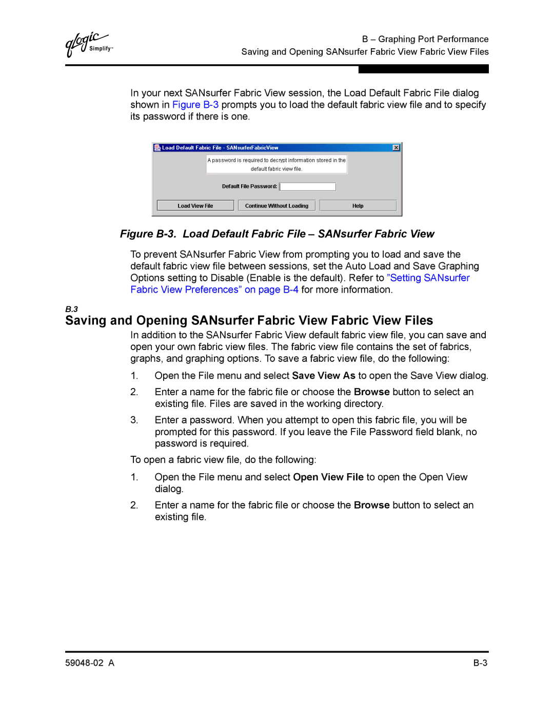 Q-Logic 59048-02 A manual Saving and Opening SANsurfer Fabric View Fabric View Files 