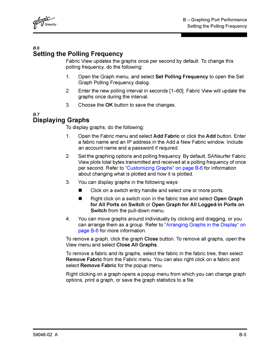 Q-Logic 59048-02 A manual Setting the Polling Frequency, Displaying Graphs 