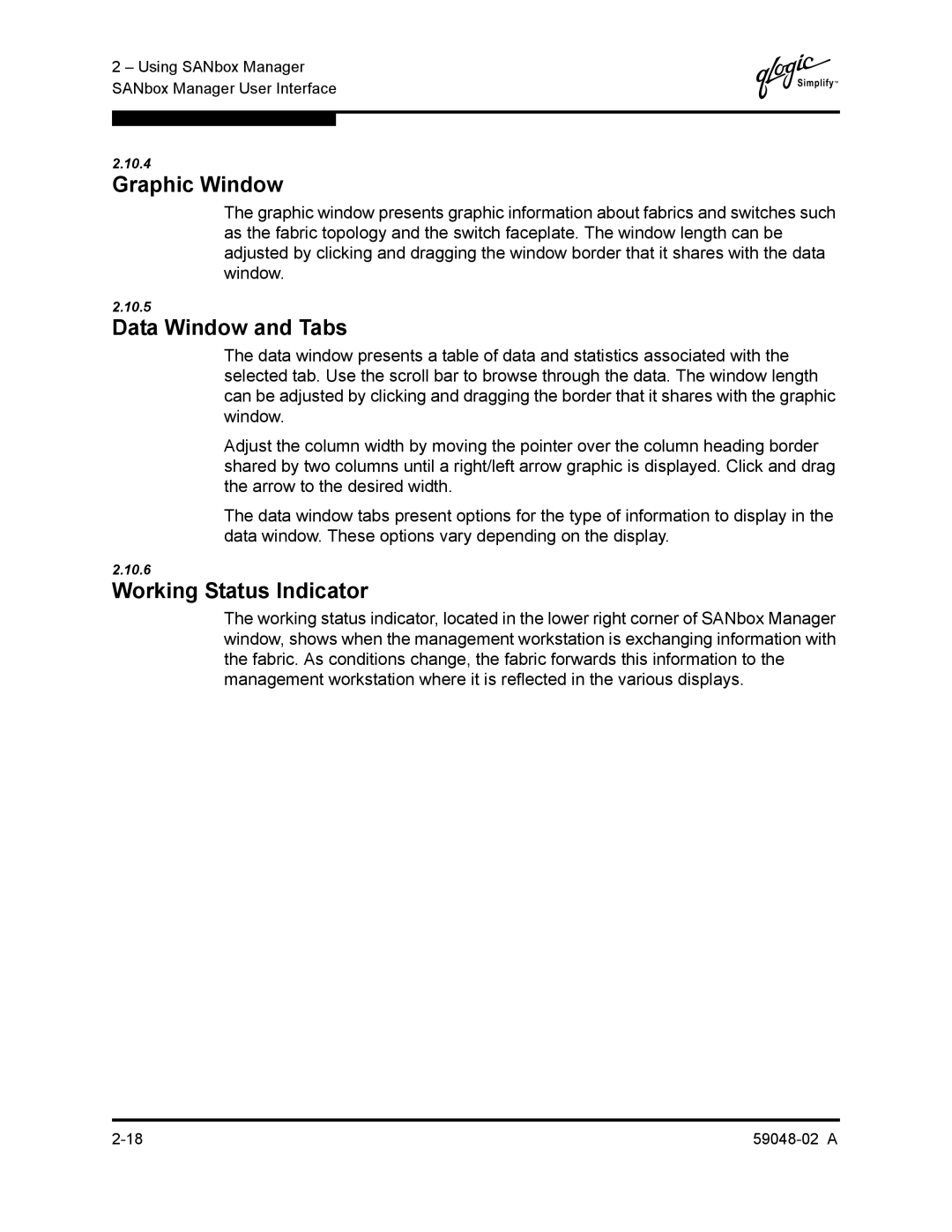 Q-Logic 59048-02 A manual Graphic Window, Data Window and Tabs, Working Status Indicator 