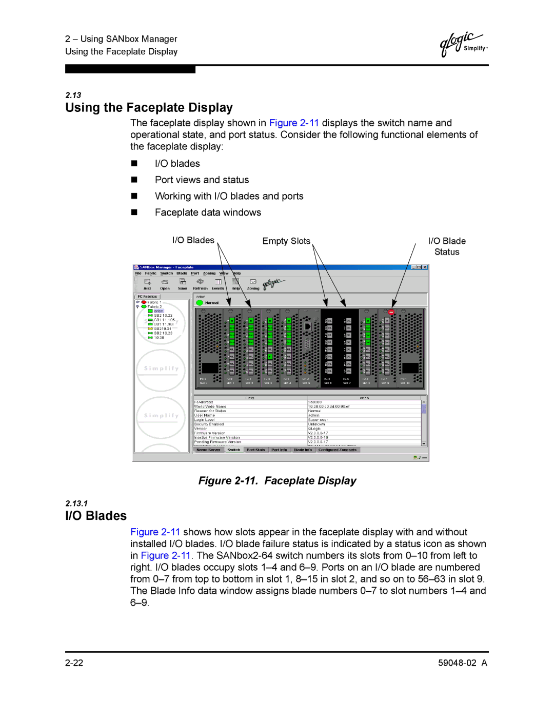 Q-Logic 59048-02 A manual Using the Faceplate Display, Blades 